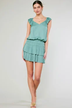 Mini Dresses-Current Air Sweetheart Smocked Mini Dress SAGEGREEN