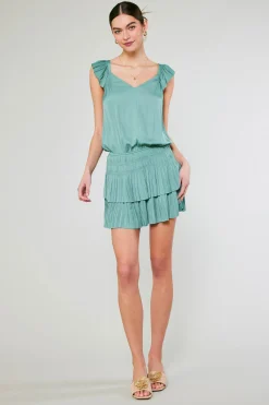 Mini Dresses-Current Air Sweetheart Smocked Mini Dress SAGEGREEN