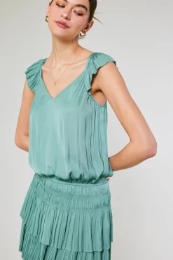 Mini Dresses-Current Air Sweetheart Smocked Mini Dress SAGEGREEN