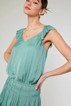 Mini Dresses-Current Air Sweetheart Smocked Mini Dress SAGEGREEN