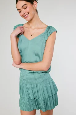 Mini Dresses-Current Air Sweetheart Smocked Mini Dress SAGEGREEN