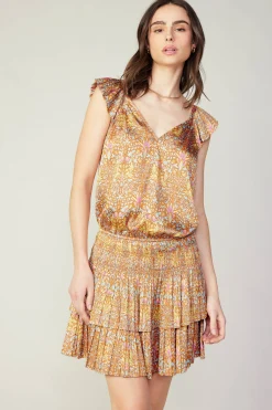 Mini Dresses-Current Air Sweetheart Smocked Mini Dress ORANGEMLT