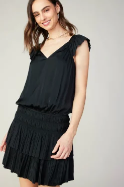 Mini Dresses-Current Air Sweetheart Smocked Mini Dress BLACK