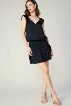 Mini Dresses-Current Air Sweetheart Smocked Mini Dress BLACK