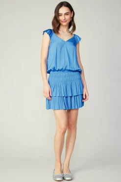 Mini Dresses-Current Air Sweetheart Smocked Mini Dress FADEDBLUE