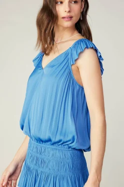 Mini Dresses-Current Air Sweetheart Smocked Mini Dress FADEDBLUE