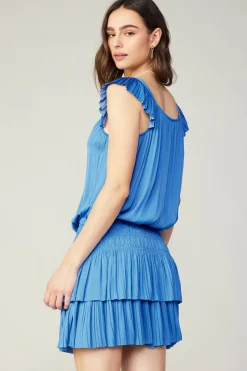 Mini Dresses-Current Air Sweetheart Smocked Mini Dress FADEDBLUE