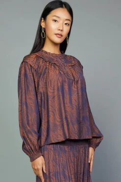 Long Sleeve Tops-Current Air Swirl Motif Blouse PURPLE-ORANGE