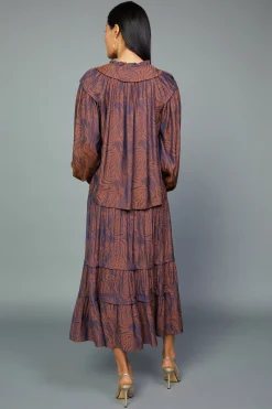 Long Sleeve Tops-Current Air Swirl Motif Blouse PURPLE-ORANGE