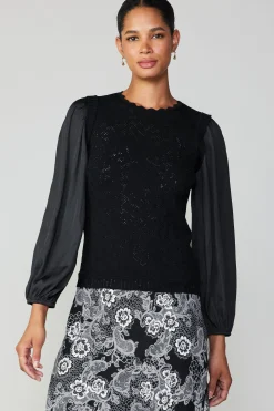 Long Sleeve Tops|Sweaters-Current Air Textural Knit Sweater Top BLACK