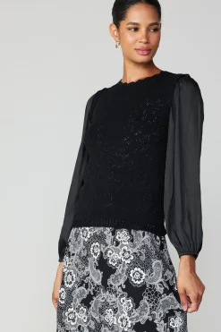 Long Sleeve Tops|Sweaters-Current Air Textural Knit Sweater Top BLACK