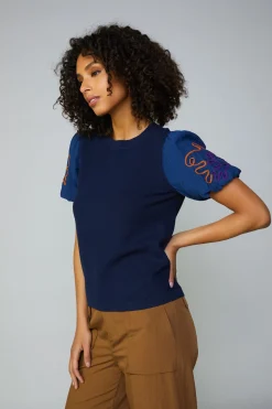 Sweaters-Current Air Texture Stitch Sweater Top NAVY