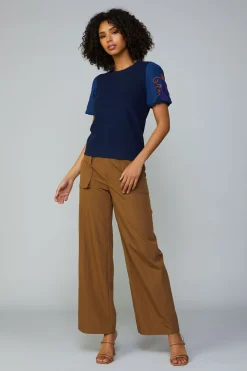 Sweaters-Current Air Texture Stitch Sweater Top NAVY