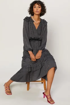 Midi Dresses-Current Air Tiered Skirt Midi Dress CHARCOAL