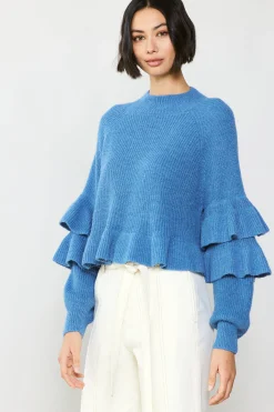 Sweaters-Current Air Tiered Sleeve Sweater BLUE