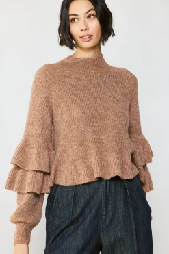 Sweaters-Current Air Tiered Sleeve Sweater LATTE