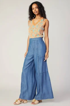 Pants-Current Air Tiered Wide Leg Pants CHAMBRAY