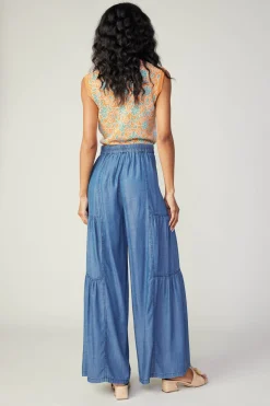 Pants-Current Air Tiered Wide Leg Pants CHAMBRAY