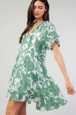 Midi Dresses|Mini Dresses-Current Air Tulip Jacquard Mini Dress GREENFLORAL