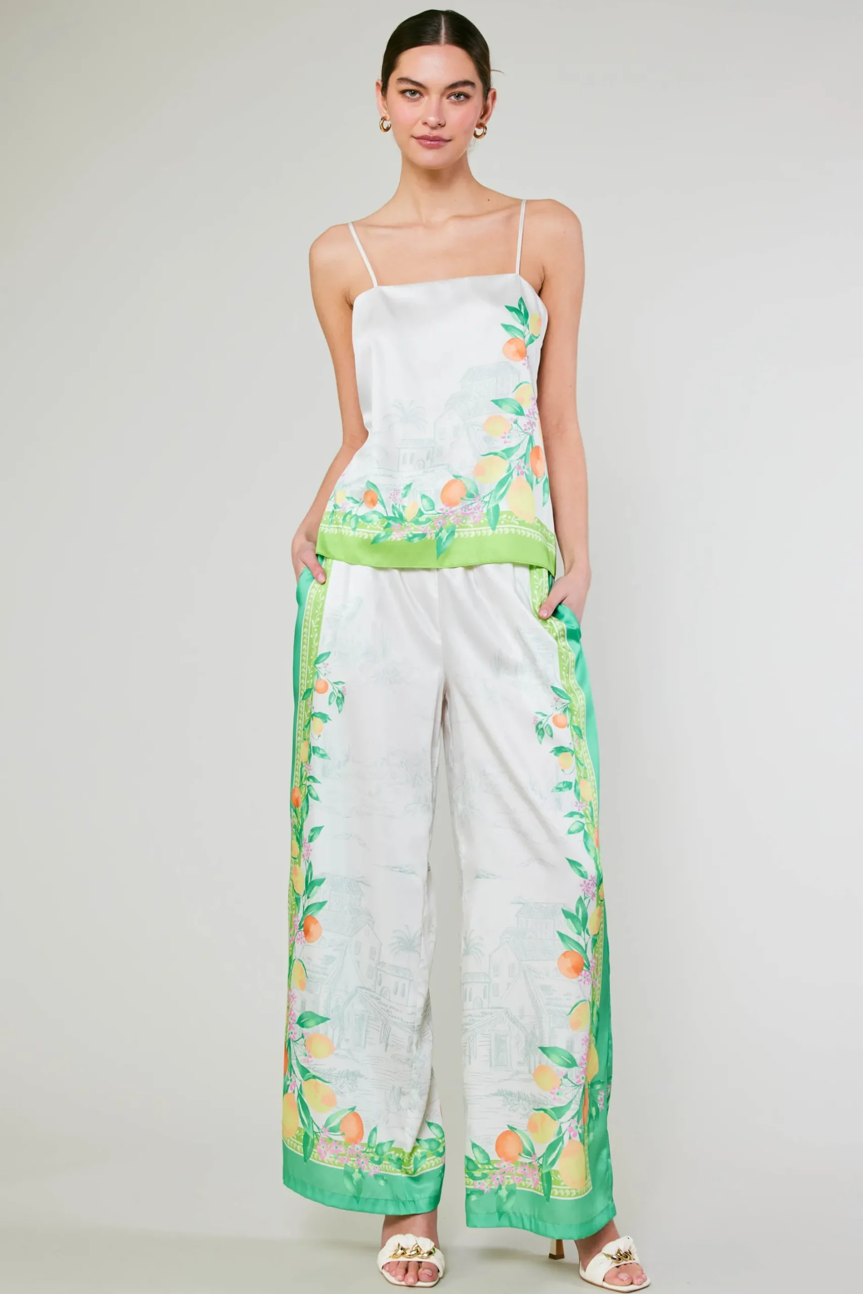 Sleeveless Tops-Current Air Tuscan Citrus Cami GREENLEMONGARDEN