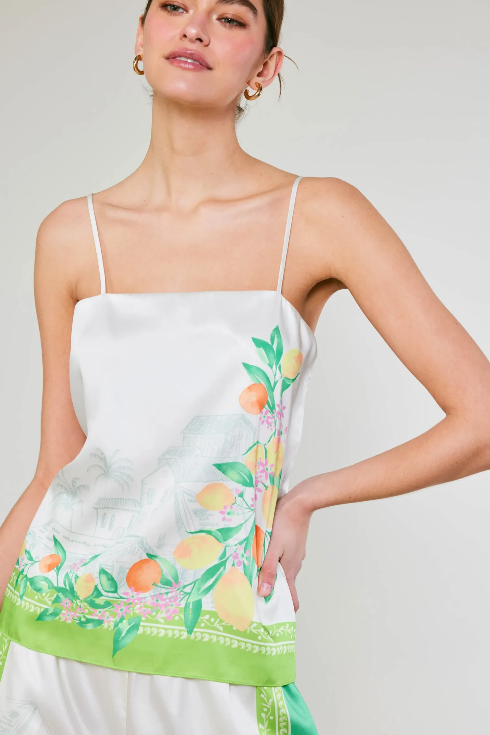 Sleeveless Tops-Current Air Tuscan Citrus Cami GREENLEMONGARDEN