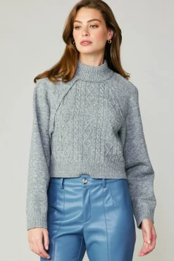 Sweaters-Current Air Two Piece Cable Knit Sweater MELANGEGREY