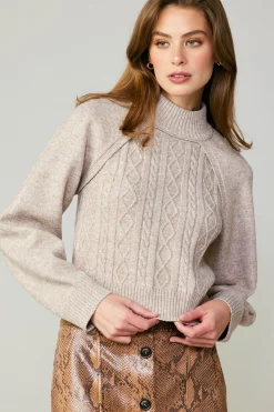 Sweaters-Current Air Two Piece Cable Knit Sweater OATMILK