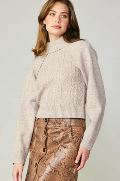 Sweaters-Current Air Two Piece Cable Knit Sweater OATMILK