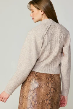 Sweaters-Current Air Two Piece Cable Knit Sweater OATMILK