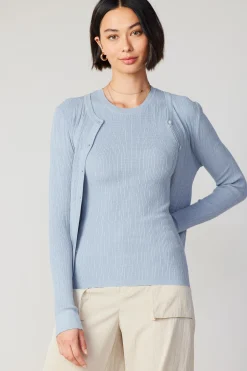 Cardigans-Current Air Two Piece Cardigan Set POWDERBLUE
