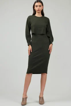 Knitwear|Midi Dresses-Current Air Two Piece Sweater Dress DARKMOSSGREEN