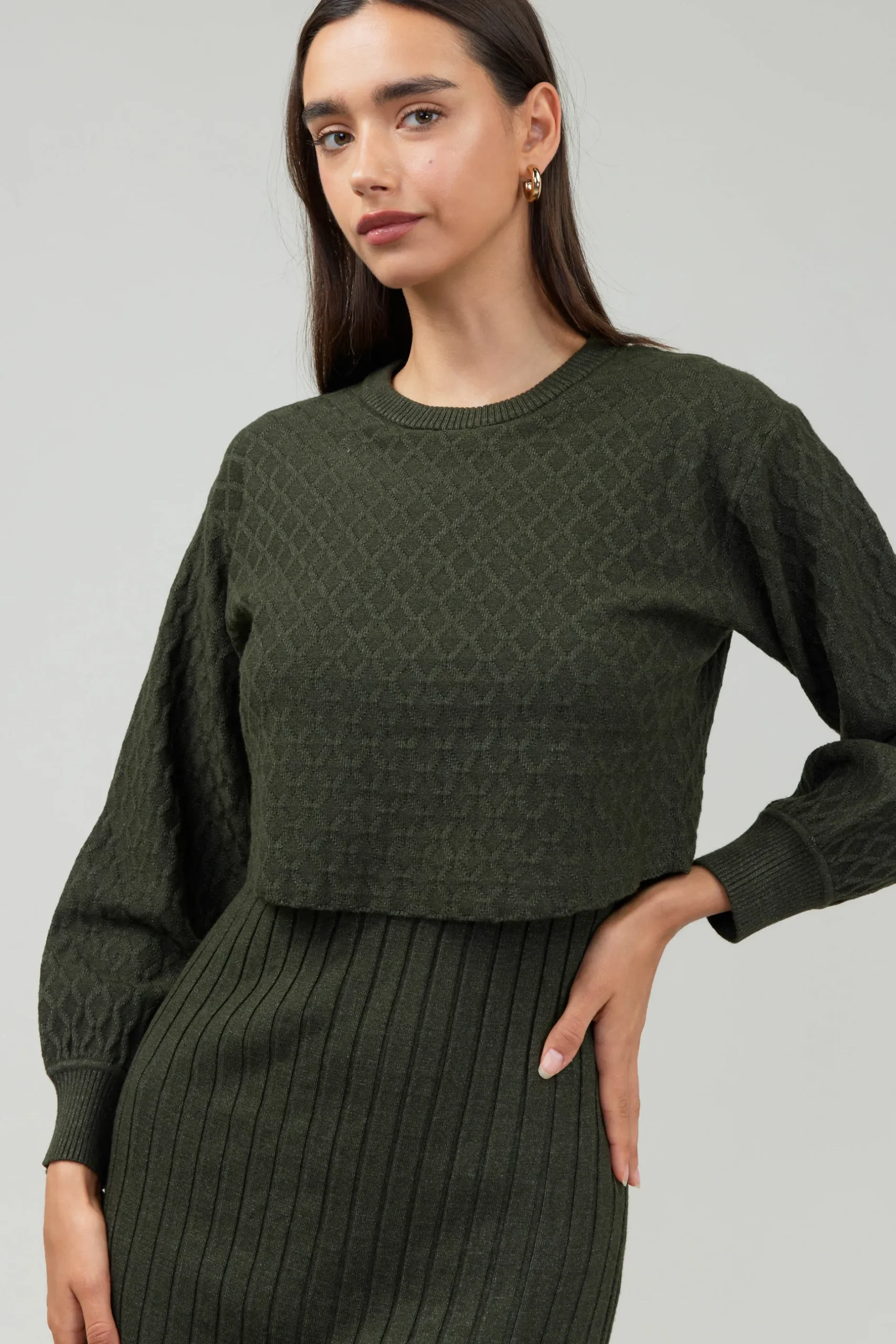 Knitwear|Midi Dresses-Current Air Two Piece Sweater Dress DARKMOSSGREEN