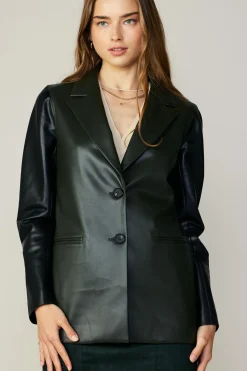 Coats & Jackets-Current Air Two Tone Vegan Leather Jacket DARKGREEN