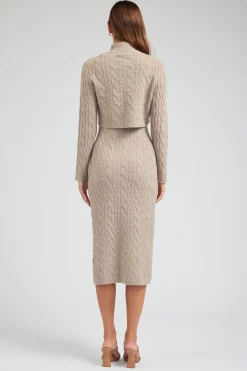 Knitwear|Midi Dresses-Current Air Two-piece Cable Knit Dress OATMEAL