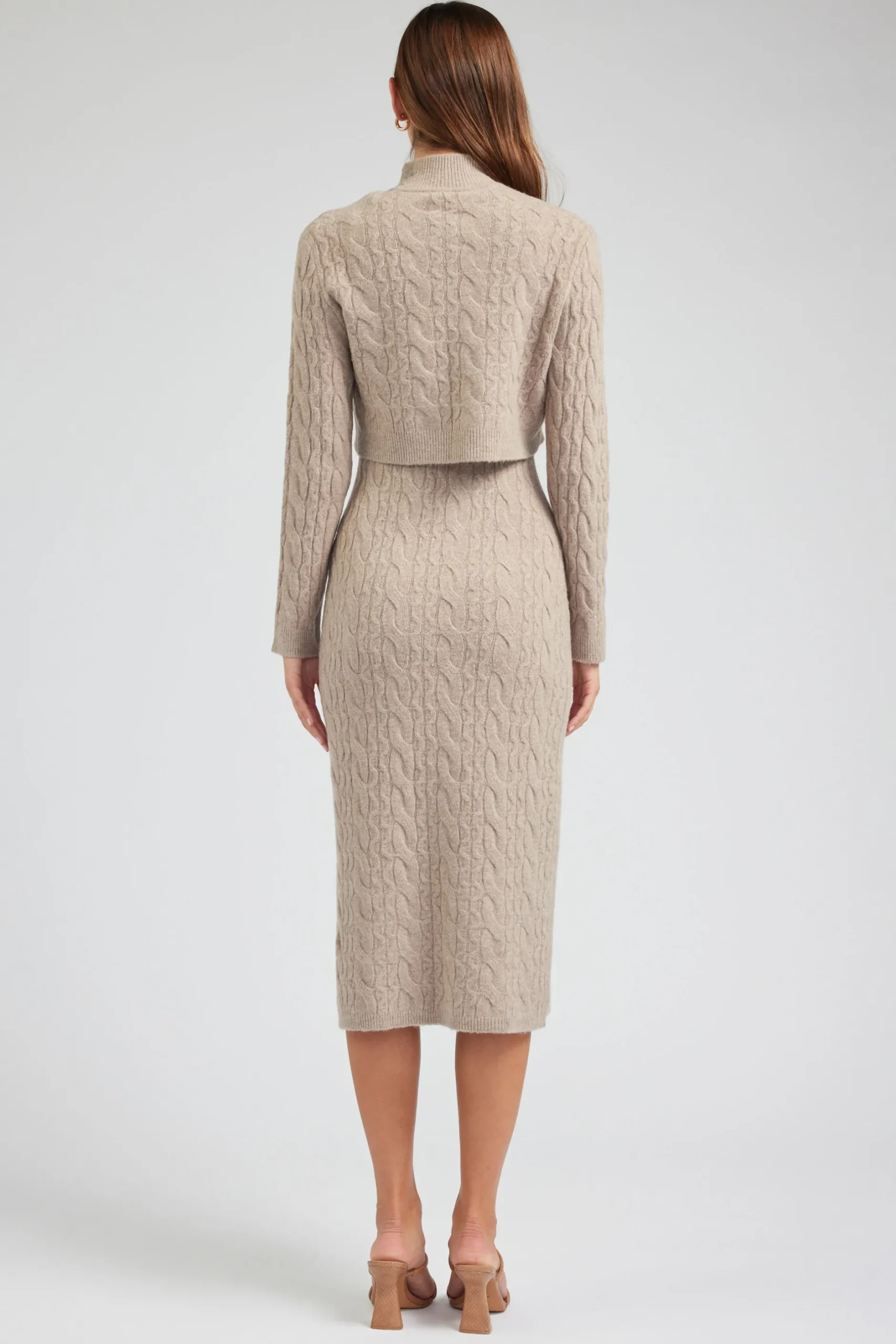 Knitwear|Midi Dresses-Current Air Two-piece Cable Knit Dress OATMEAL