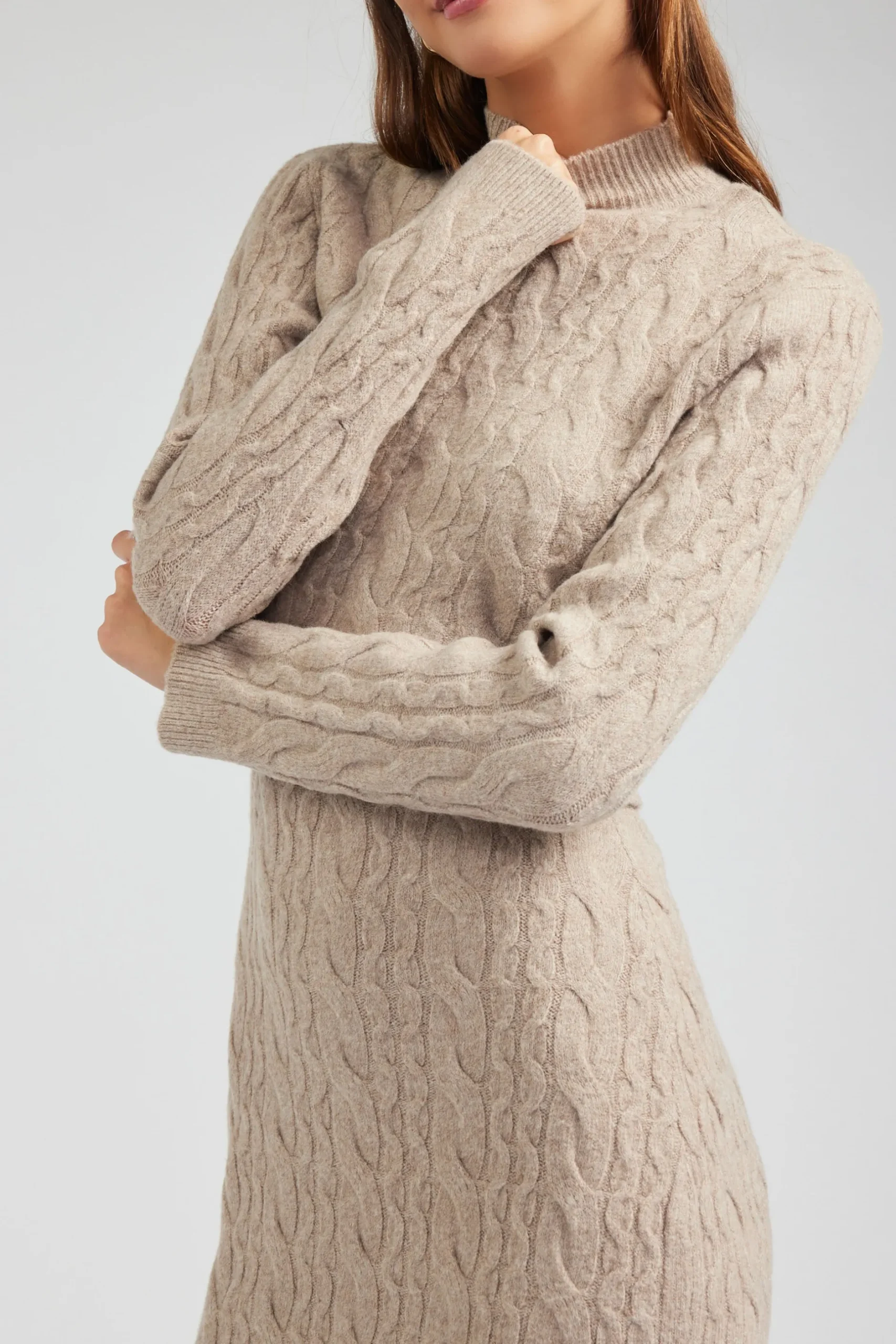 Knitwear|Midi Dresses-Current Air Two-piece Cable Knit Dress OATMEAL