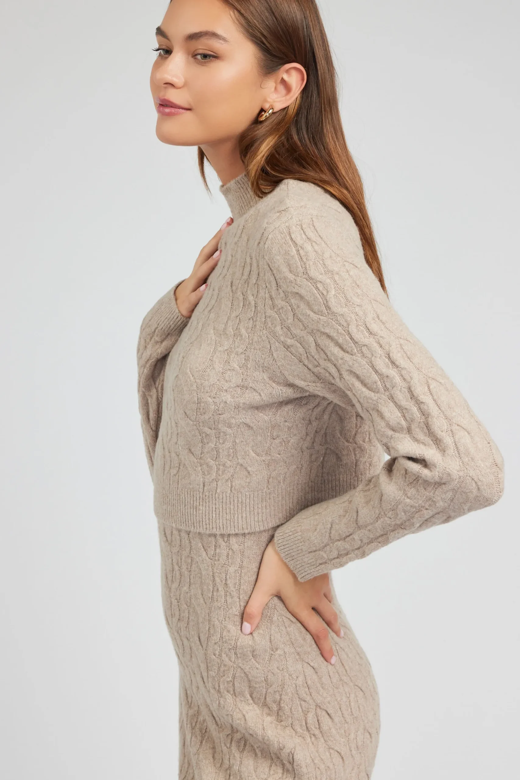 Knitwear|Midi Dresses-Current Air Two-piece Cable Knit Dress OATMEAL