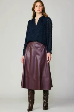 Skirts-Current Air Vegan Leather Midi Skirt BURGUNDY