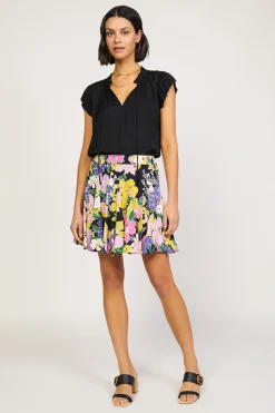 Skirts-Current Air Vintage Floral Godet Skirt BLACK