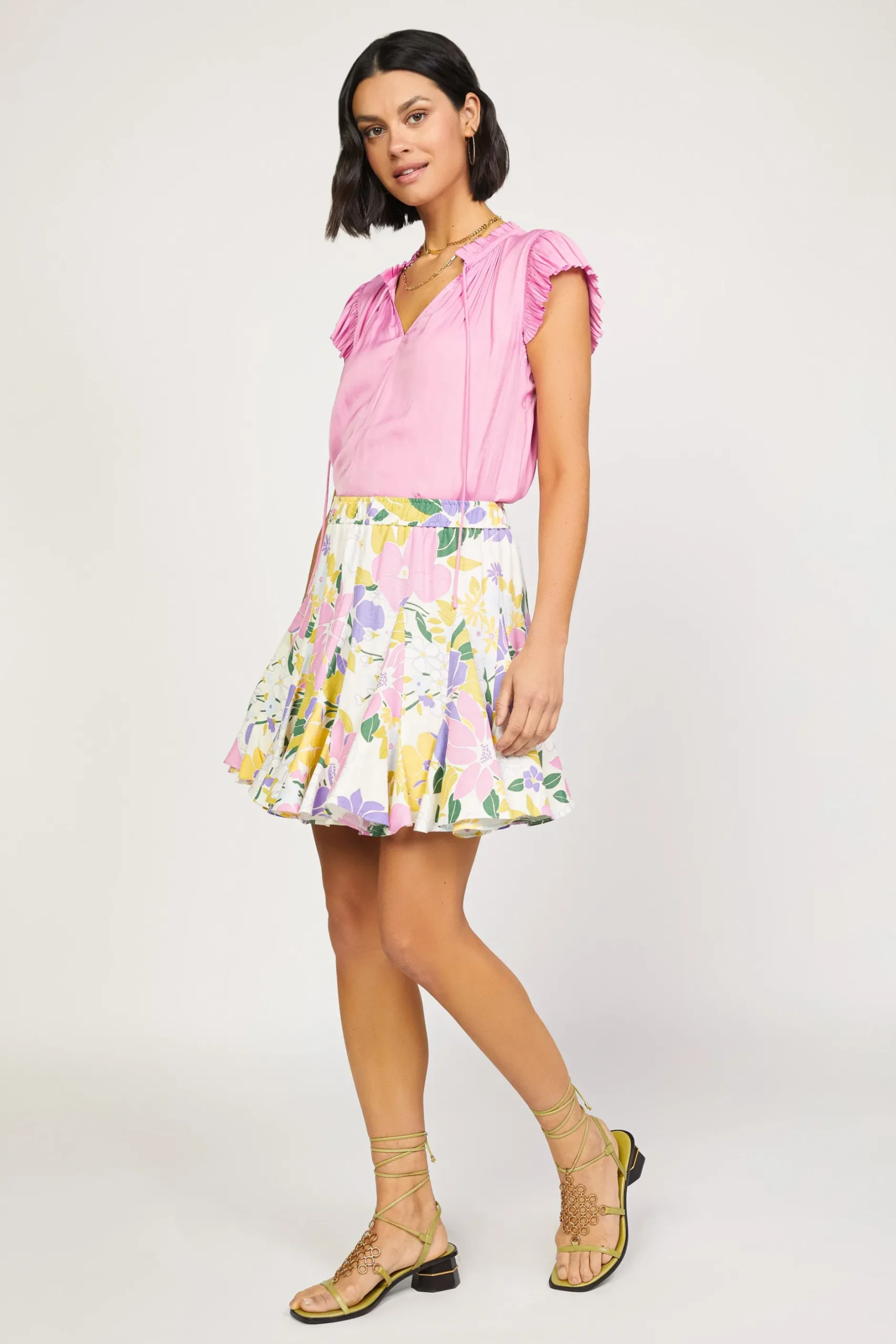 Skirts-Current Air Vintage Floral Godet Skirt WHITE