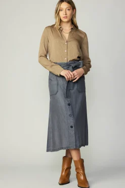 Skirts-Current Air Washed Utility Skirt BLACKCHAMBRAY
