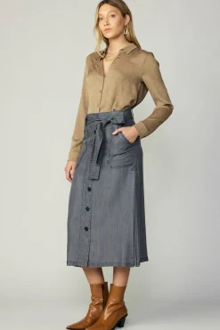 Skirts-Current Air Washed Utility Skirt BLACKCHAMBRAY