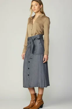 Skirts-Current Air Washed Utility Skirt BLACKCHAMBRAY