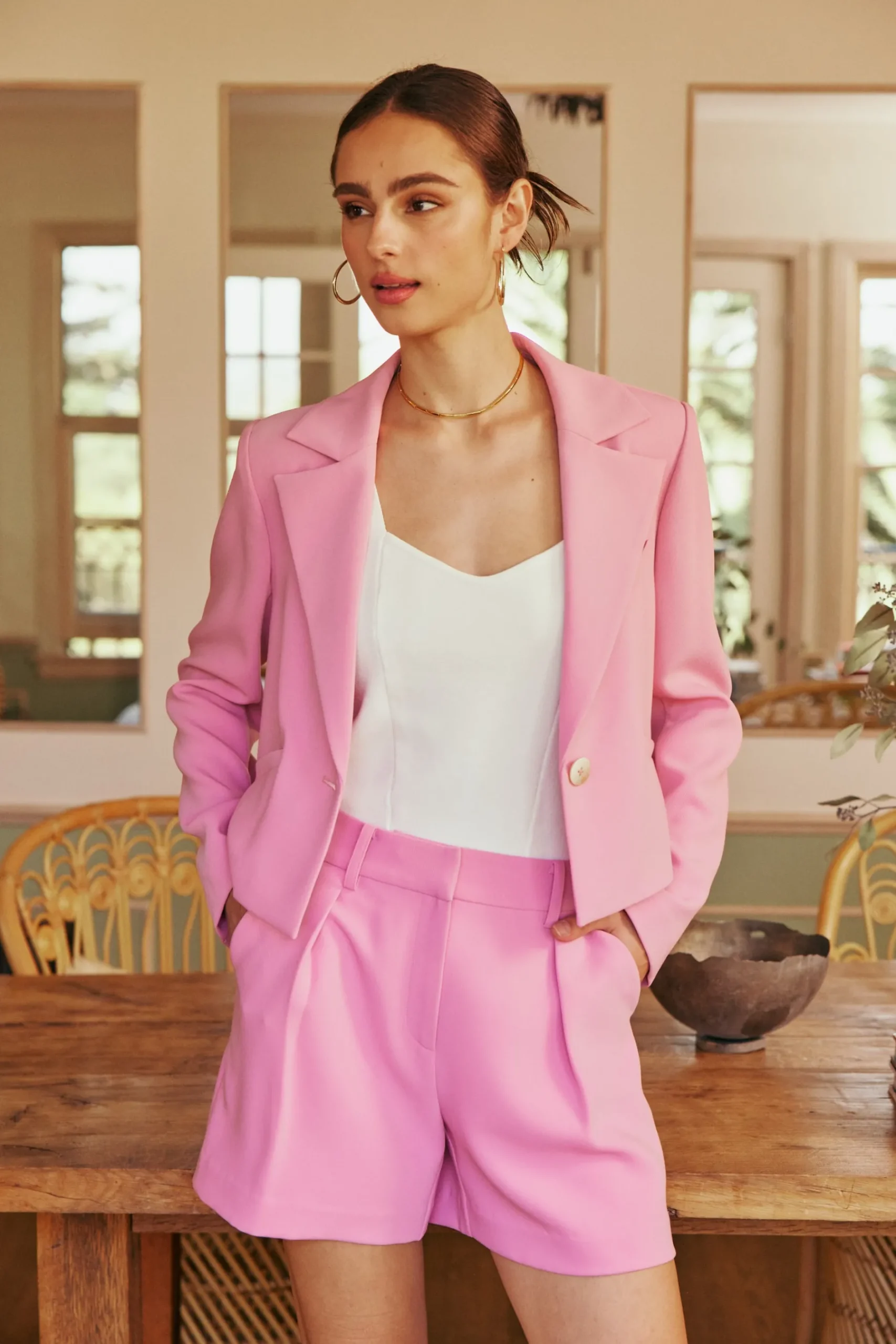 Coats & Jackets-Current Air Welt Pocket Cropped Blazer PINK