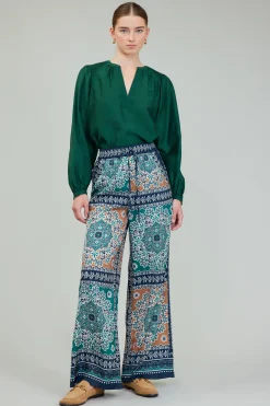 Pants-Current Air Wide Leg Bordered Pants GREENMLT