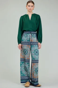 Pants-Current Air Wide Leg Bordered Pants GREENMLT
