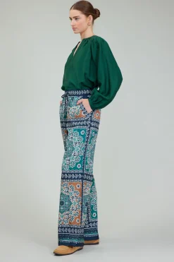 Pants-Current Air Wide Leg Bordered Pants GREENMLT