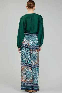 Pants-Current Air Wide Leg Bordered Pants GREENMLT