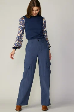 Pants-Current Air Wide Leg Cargo Pant SLATENAVY