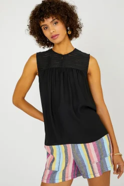 Sleeveless Tops-Current Air Yoke Detail Tank Top BLACK